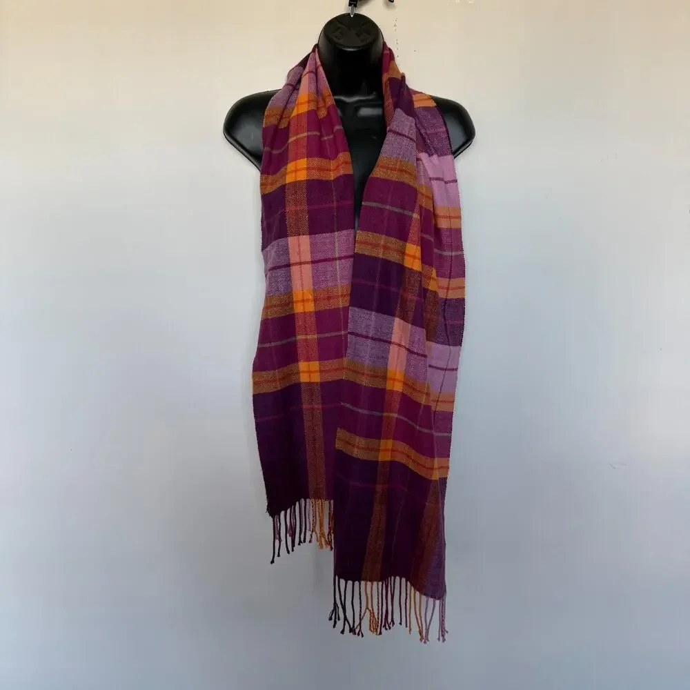 100% Cashmere Scarf Plaid Made in Scotland Soft Fringe Winter Luxury Cabincore